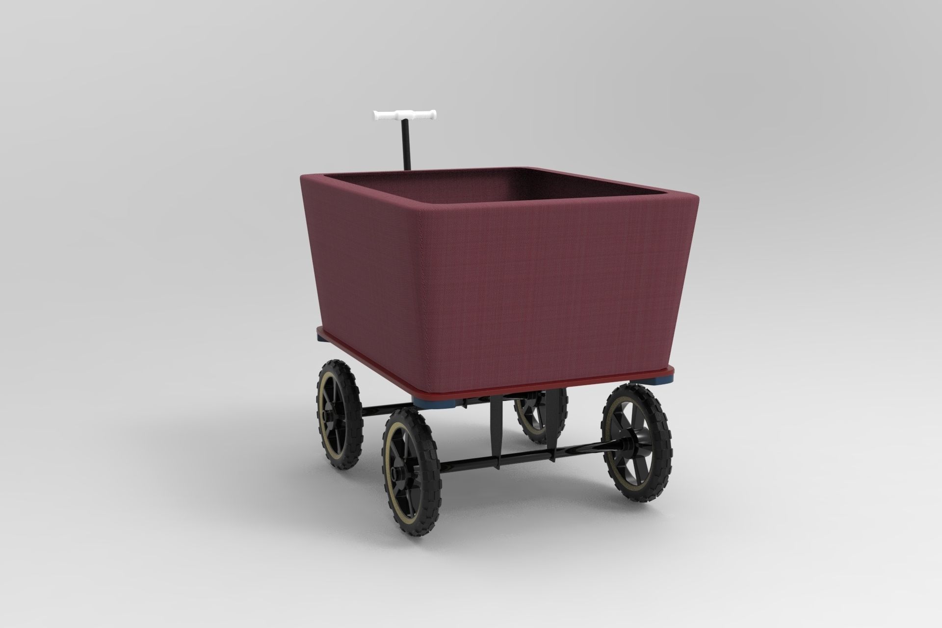 Wagon maroon on wheels 3D model_2