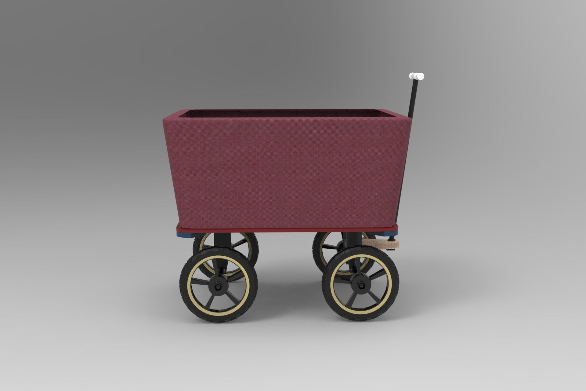 Wagon maroon on wheels 3D model_4