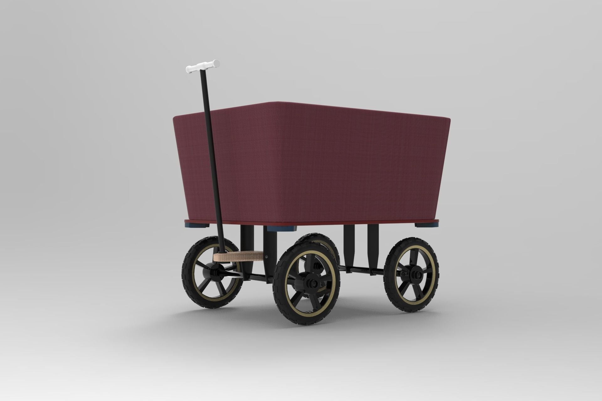 Wagon maroon on wheels 3D model_1
