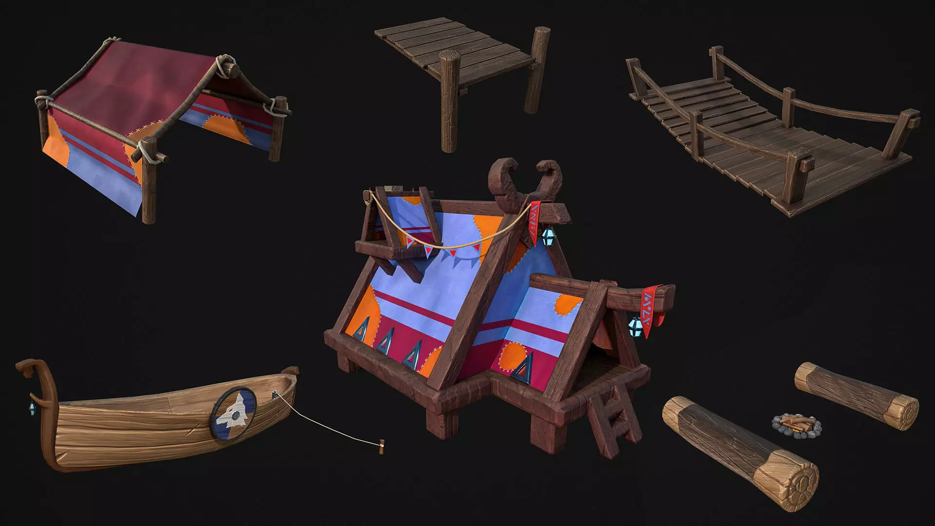 Stylized Wiking Asset Pack Low-poly 3D model_0