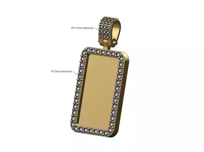 Diamond bail rectangular memory pendant