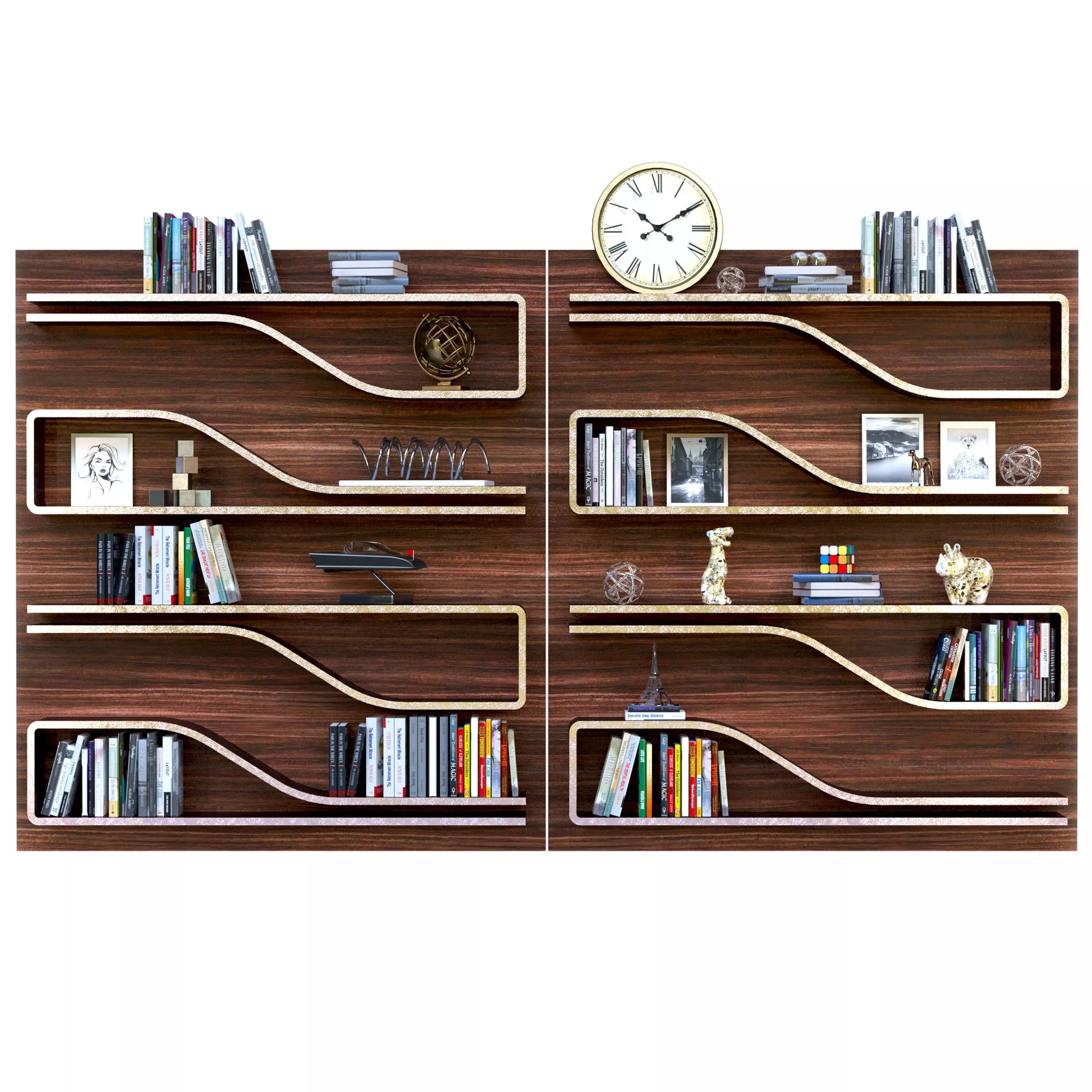 Wardrobe with decor and books in the living room 3D model