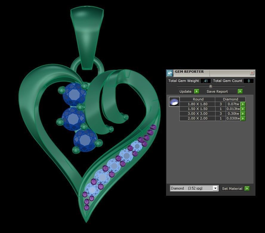 Heart diamond pendant 3D print model free download 3D print model_6