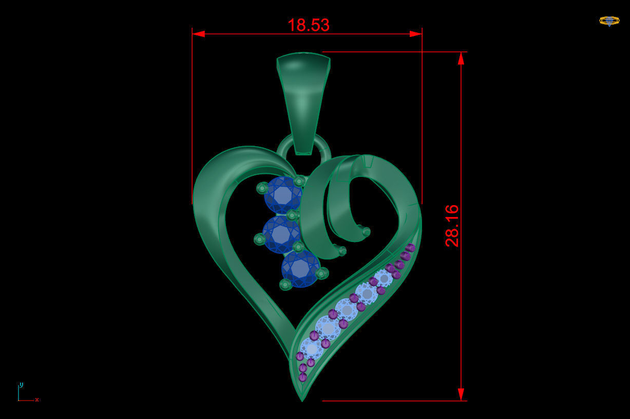 Heart diamond pendant 3D print model free download 3D print model_3