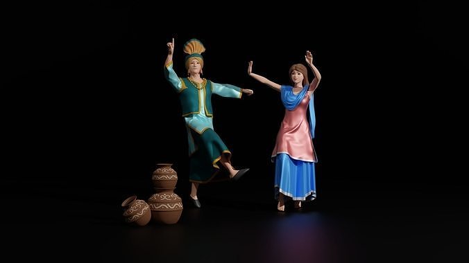 Indian male and female characters Low-poly 3D model