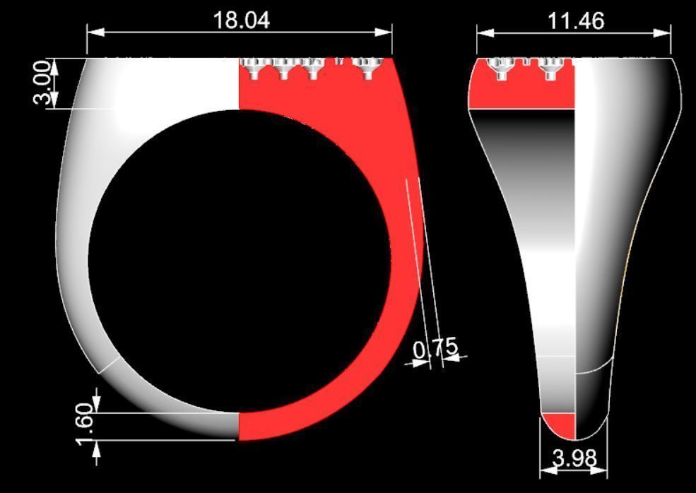 Signet rings set ROUNDED SQUARE top 3D print model_11