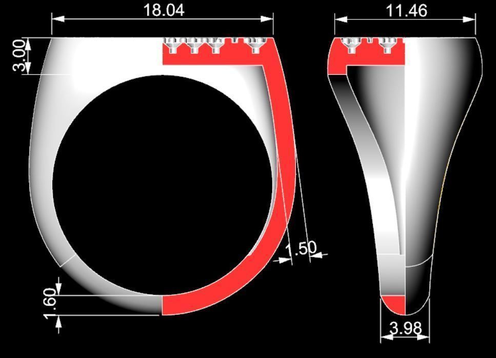 Signet rings set ROUNDED SQUARE top 3D print model_12