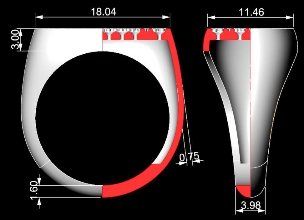 Signet rings set ROUNDED SQUARE top 3D print model_13