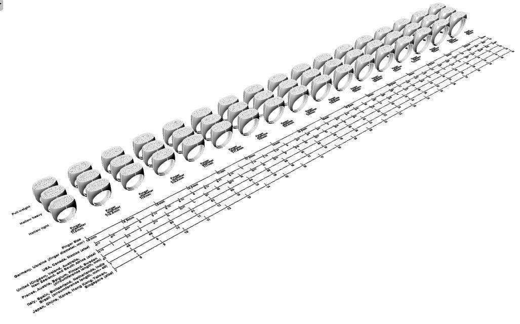 Signet rings set ROUNDED SQUARE top 3D print model_3