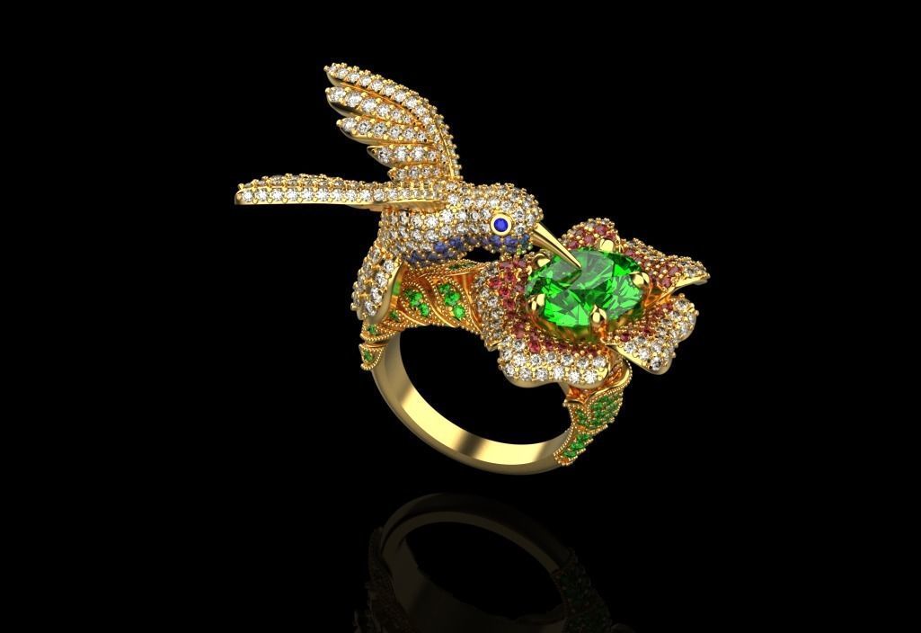 jewelry ring with precious stones exclusive 3D print model_20