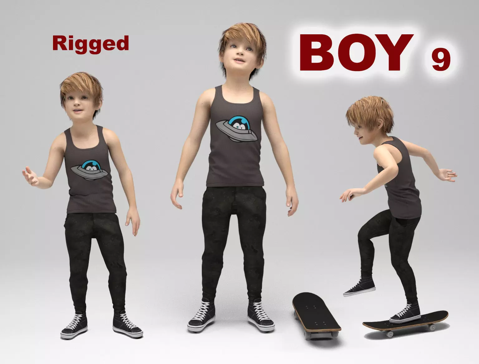 Boy 9 girl on skateboard 3D model_0
