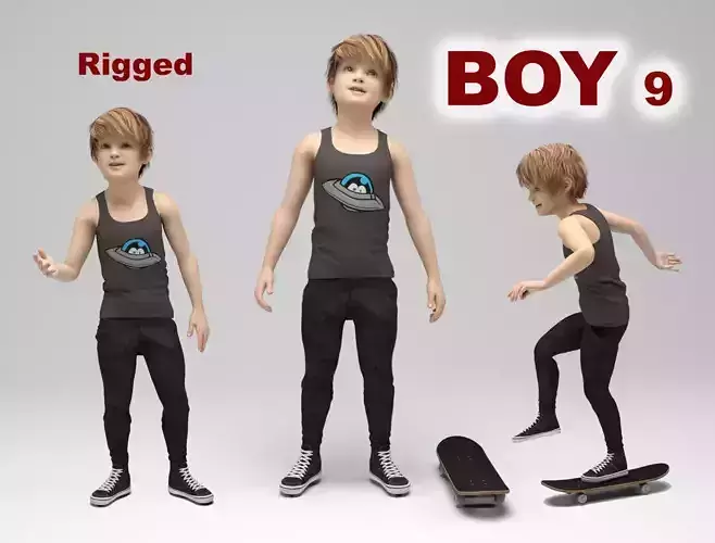 Boy 9 girl on skateboard 3D model