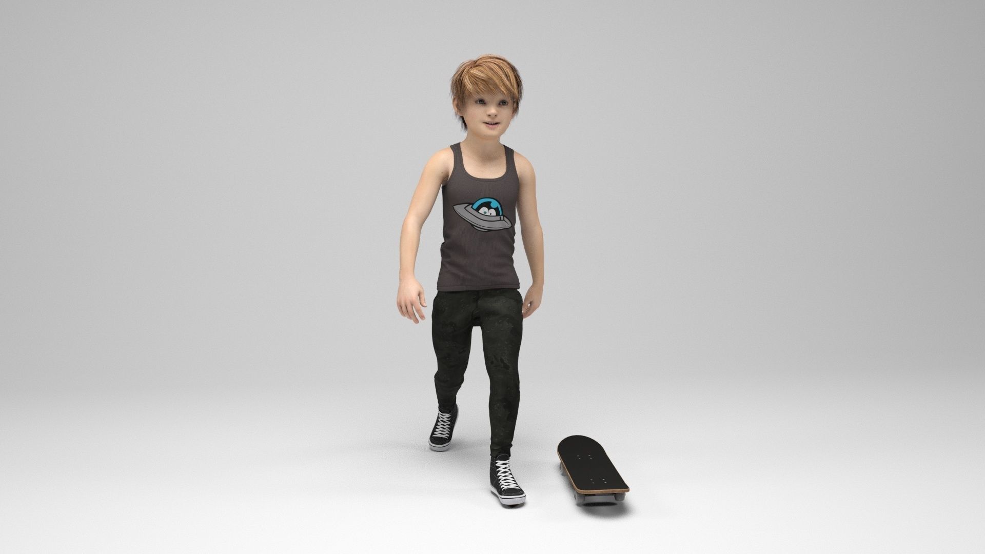 Boy 9 girl on skateboard 3D model_7