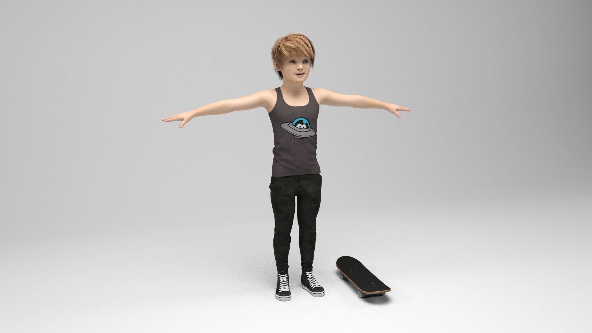 Boy 9 girl on skateboard 3D model_1