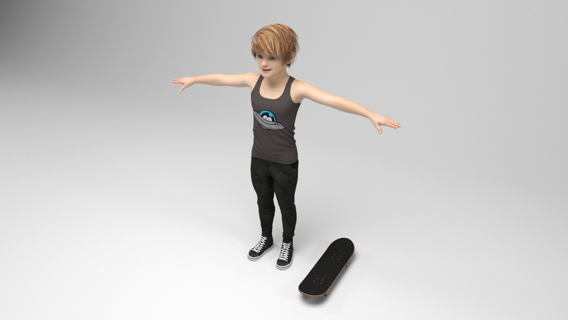 Boy 9 girl on skateboard 3D model_5