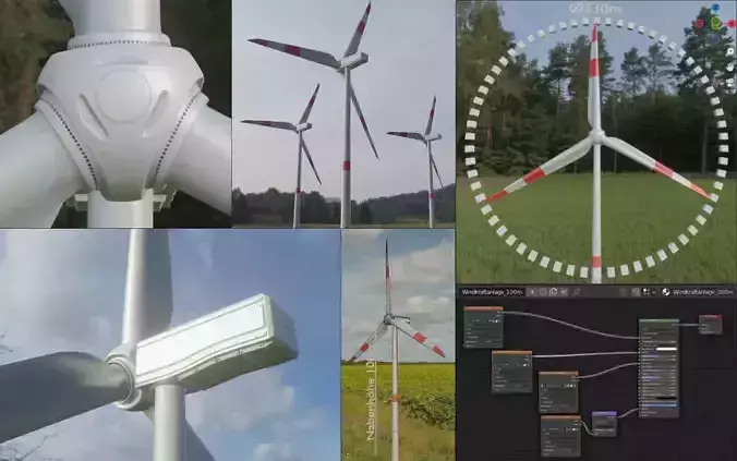 Low Poly Wind Turbine 100m Low-poly 3D model