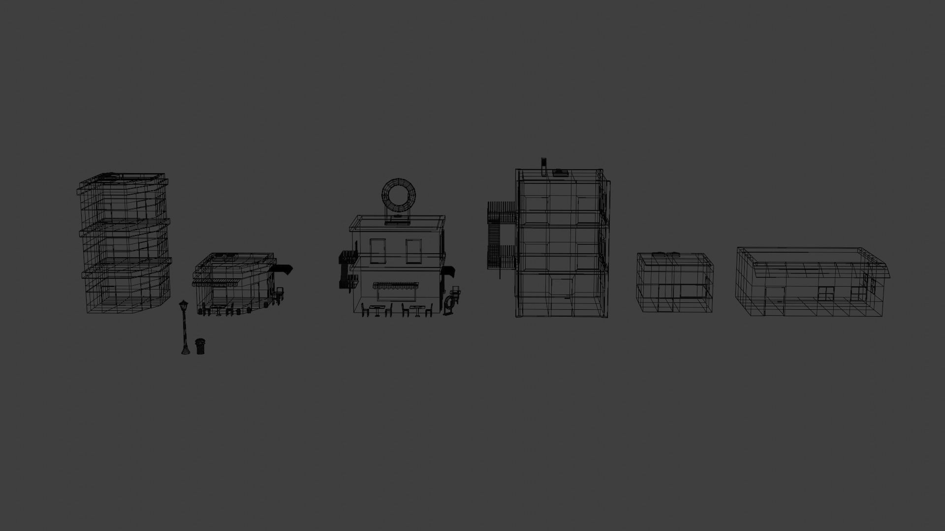 Low Poly  Building and Shop Set Low-poly 3D model_17