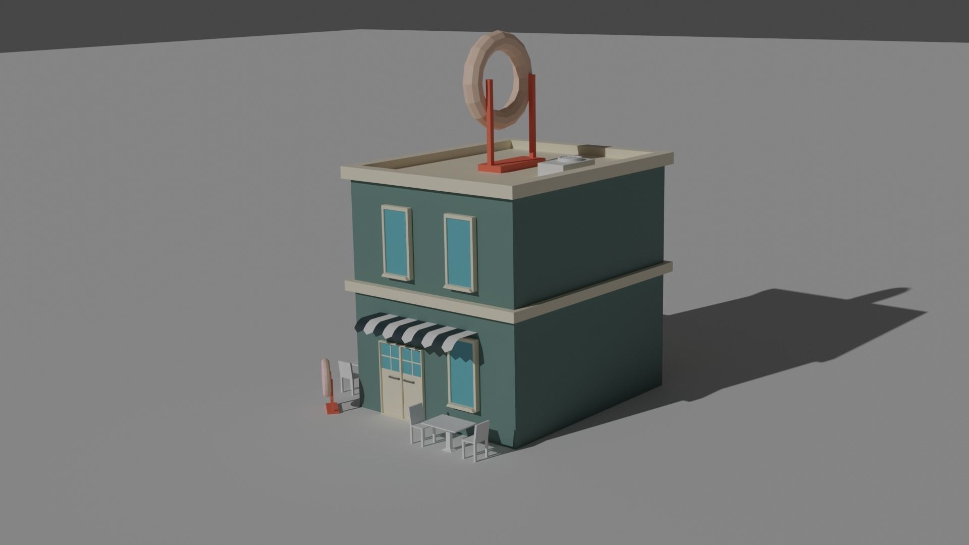 Low Poly  Building and Shop Set Low-poly 3D model_5
