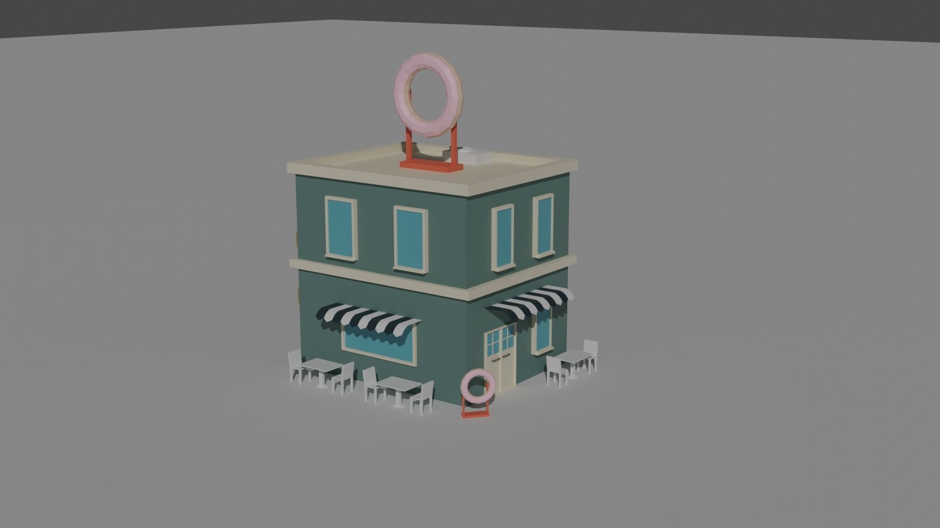 Low Poly  Building and Shop Set Low-poly 3D model_3
