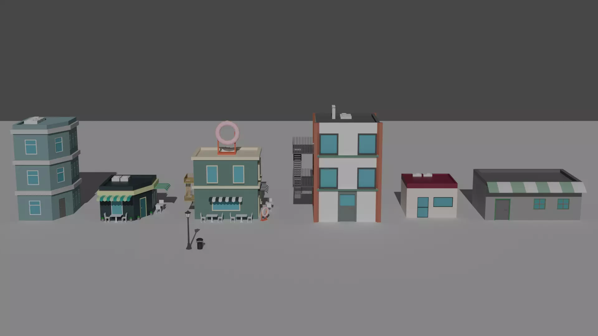 Low Poly  Building and Shop Set Low-poly 3D model_0