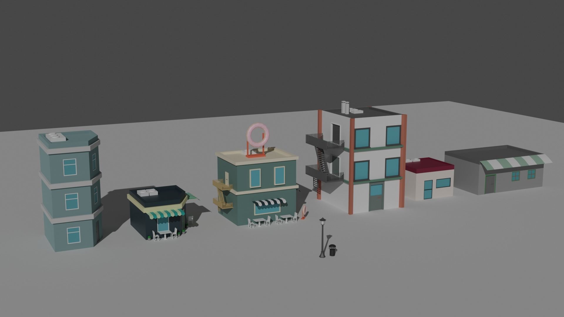 Low Poly  Building and Shop Set Low-poly 3D model_2