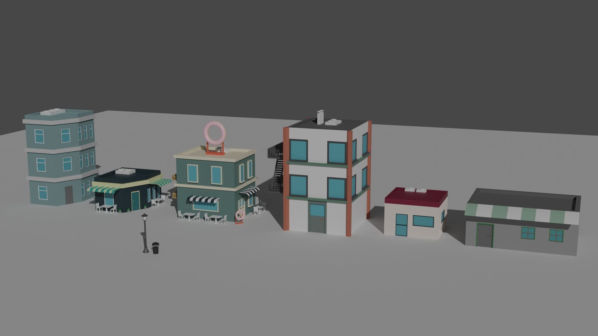 Low Poly  Building and Shop Set Low-poly 3D model_1