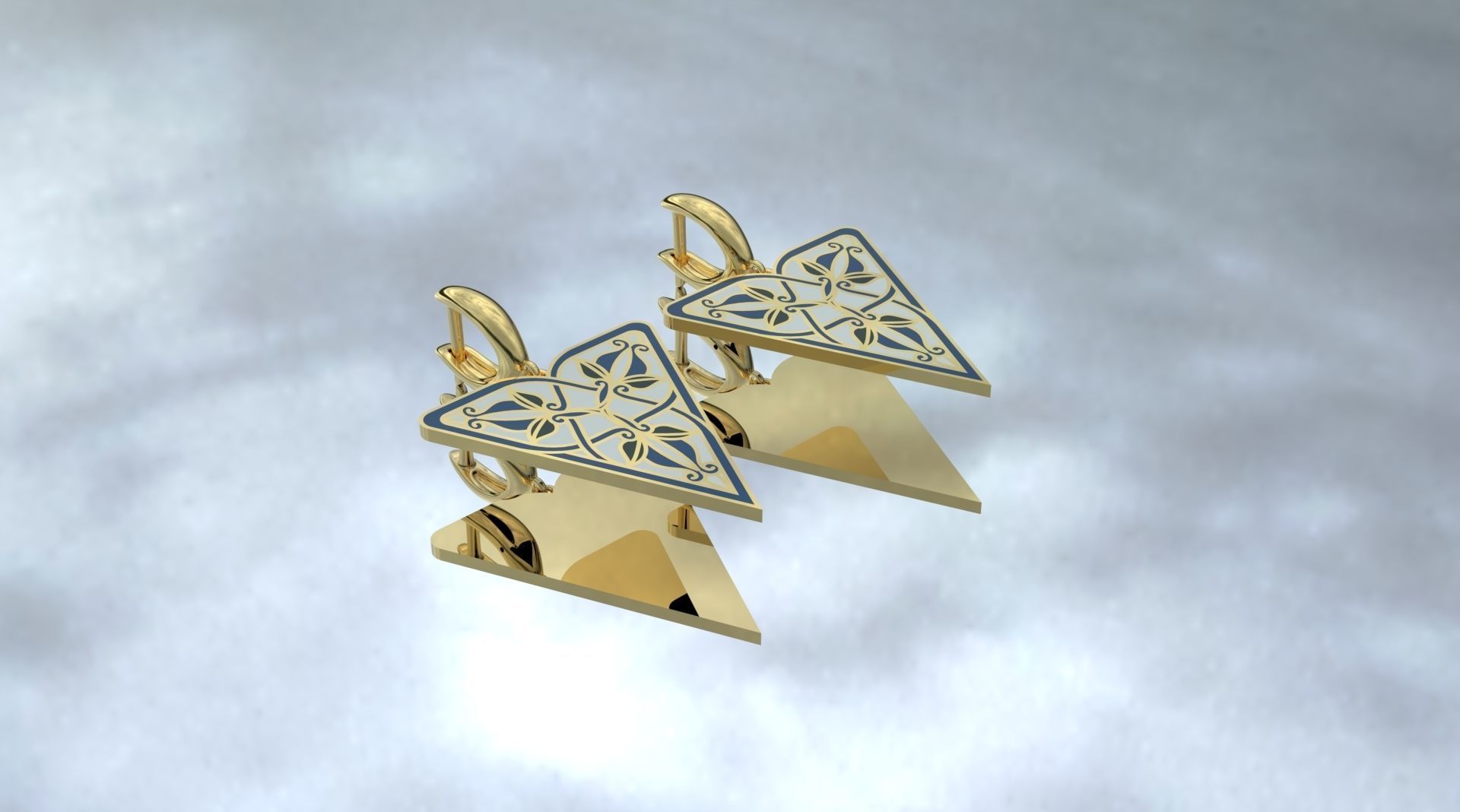 Triangular Earrings with Ornaments 3D print model_5