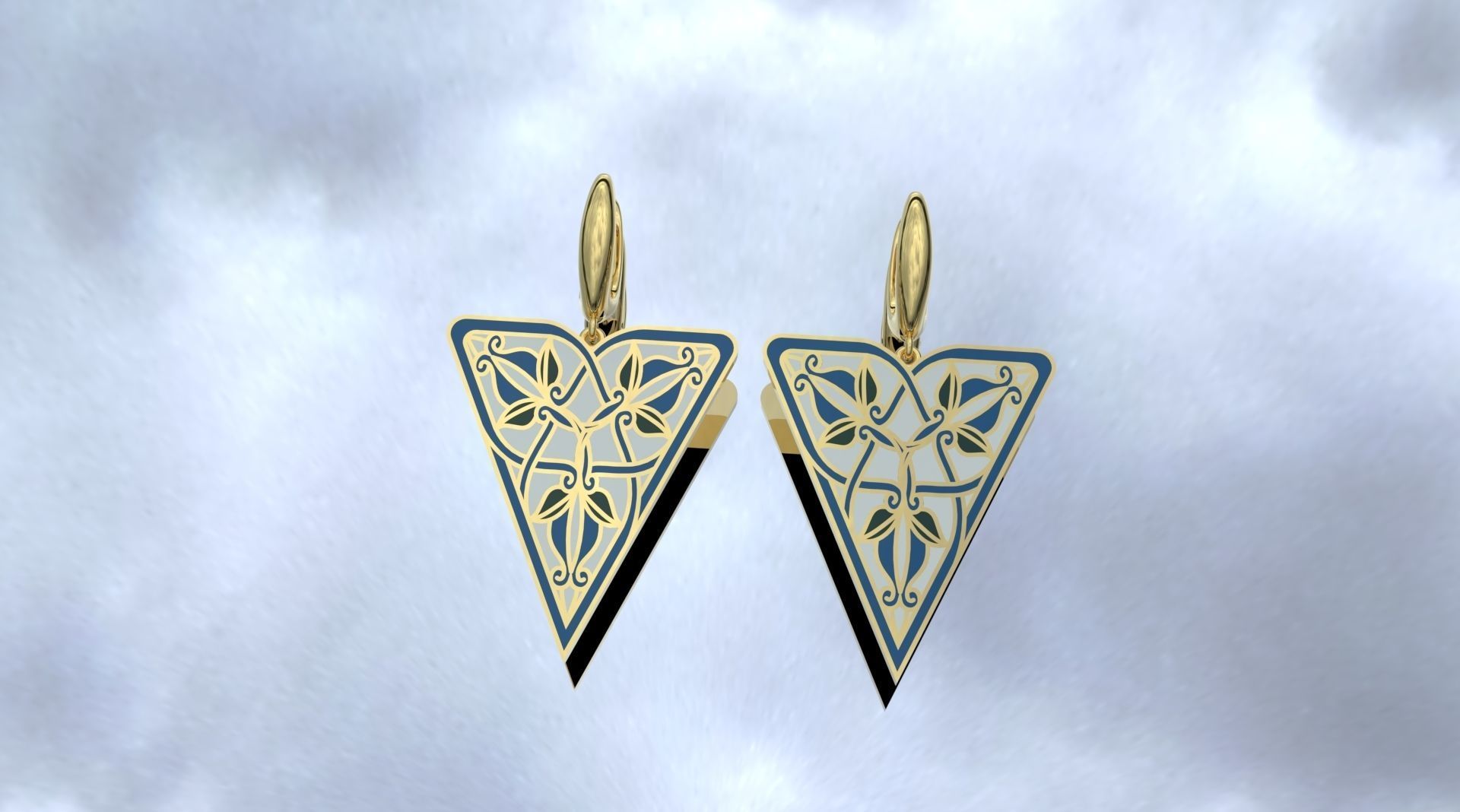 Triangular Earrings with Ornaments 3D print model_1