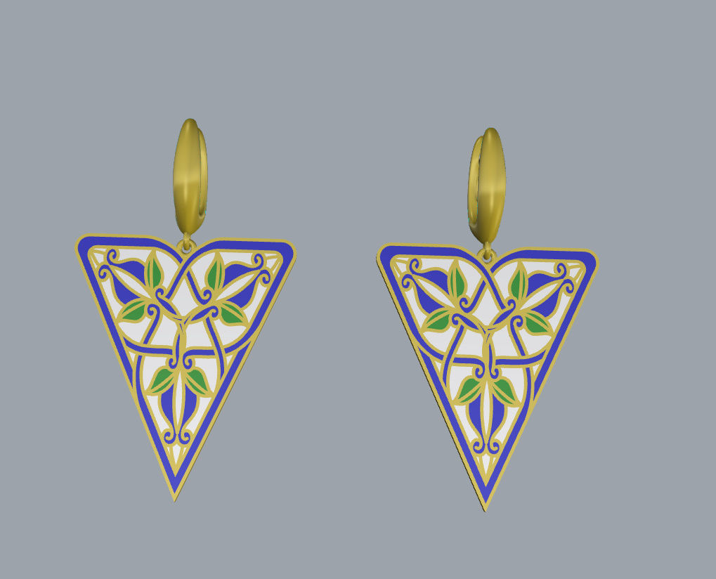 Triangular Earrings with Ornaments 3D print model_6