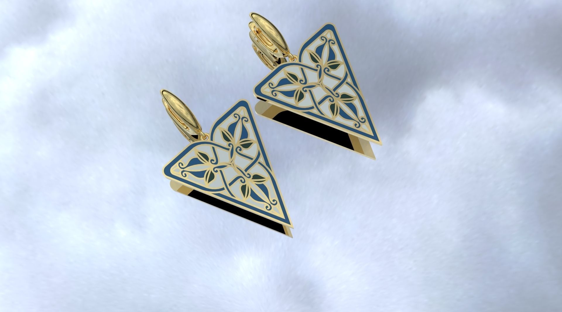 Triangular Earrings with Ornaments 3D print model_4