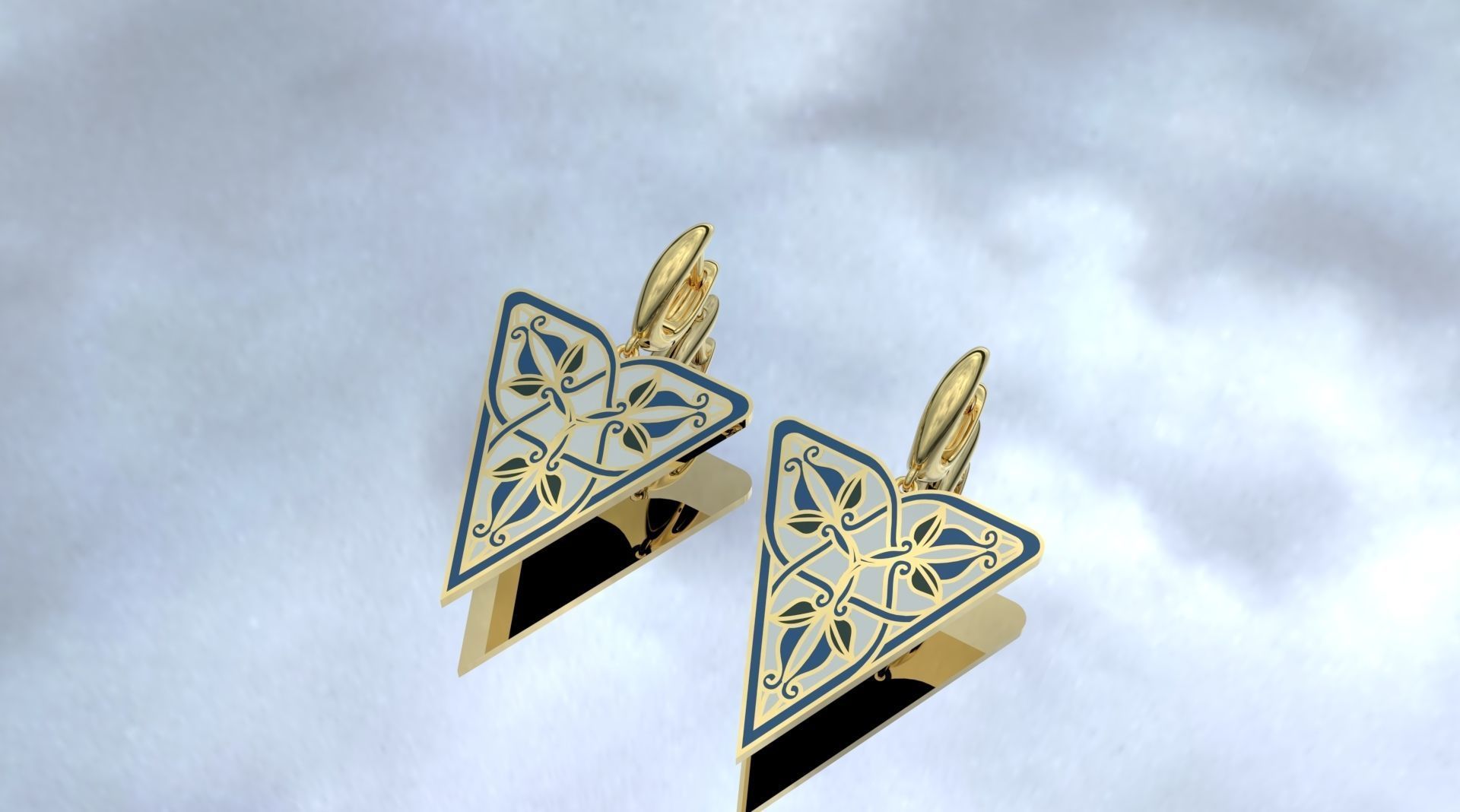 Triangular Earrings with Ornaments 3D print model_2