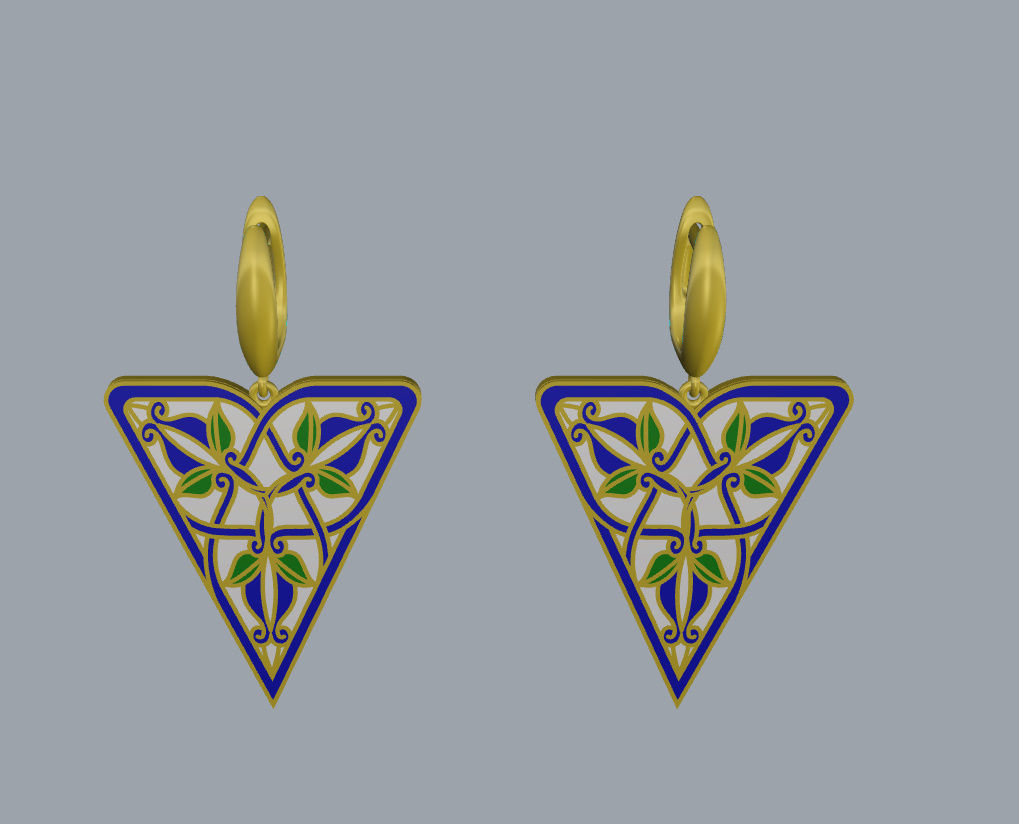 Triangular Earrings with Ornaments 3D print model_8