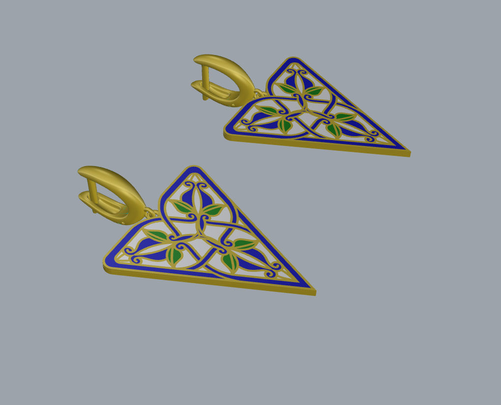 Triangular Earrings with Ornaments 3D print model_7