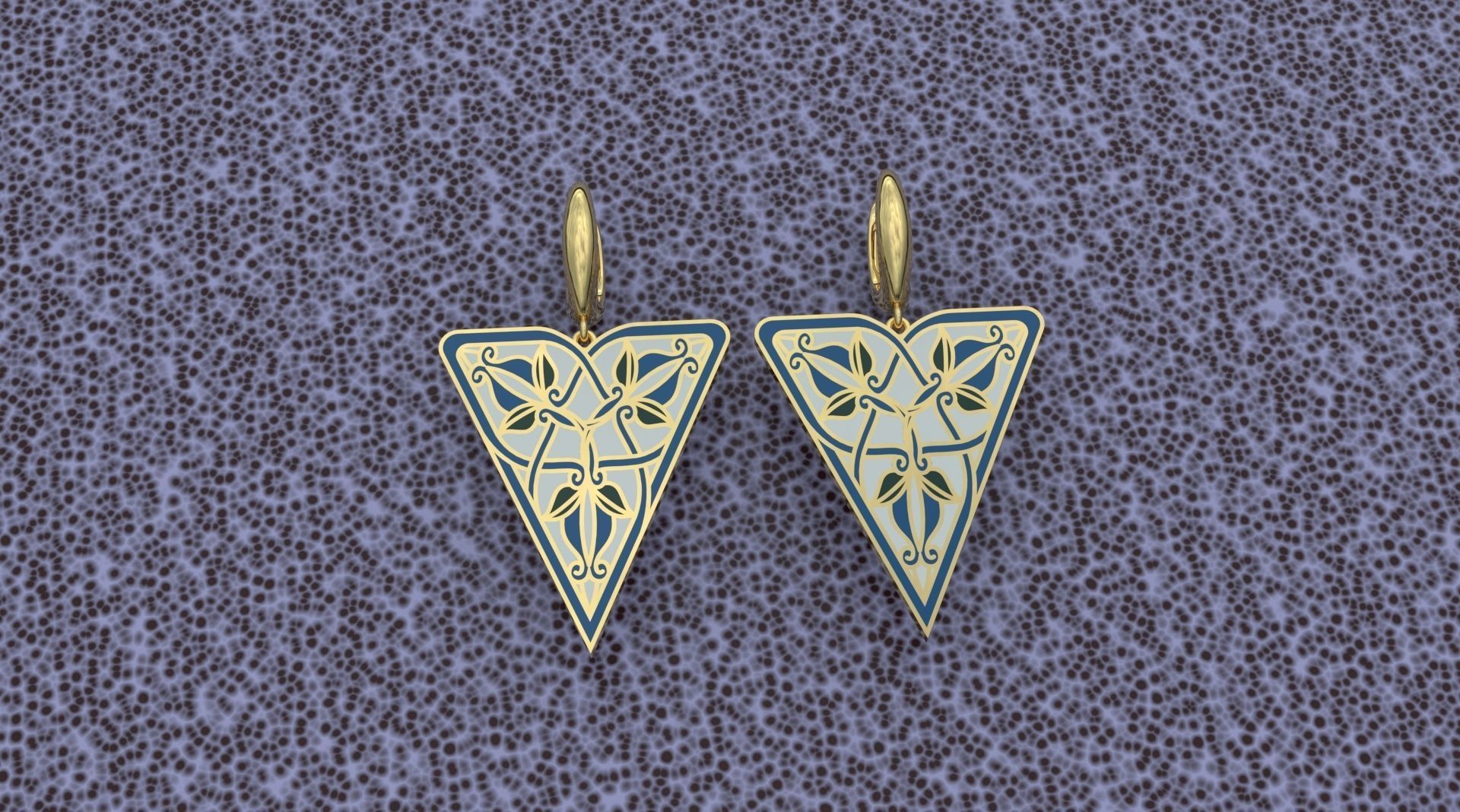 Triangular Earrings with Ornaments 3D print model_3