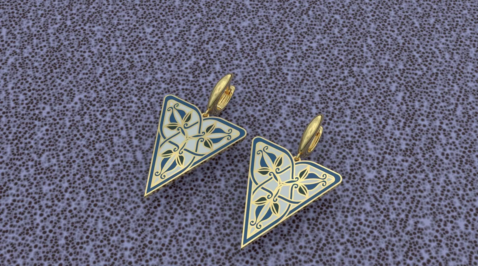 Triangular Earrings with Ornaments 3D print model_0