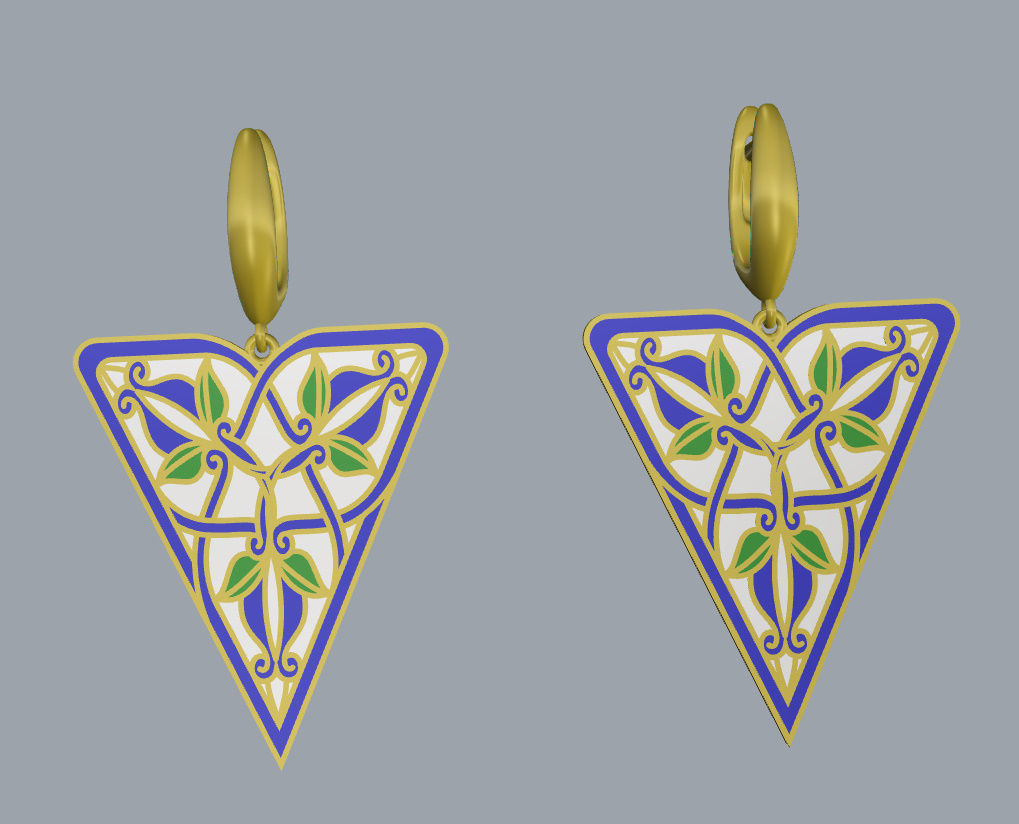 Triangular Earrings with Ornaments 3D print model_10