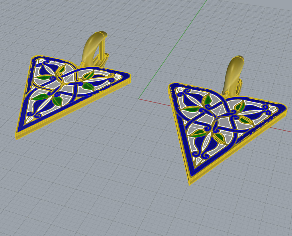 Triangular Earrings with Ornaments 3D print model_12