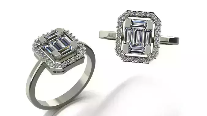 Bagets engagement ring with two baguette cut diamonds