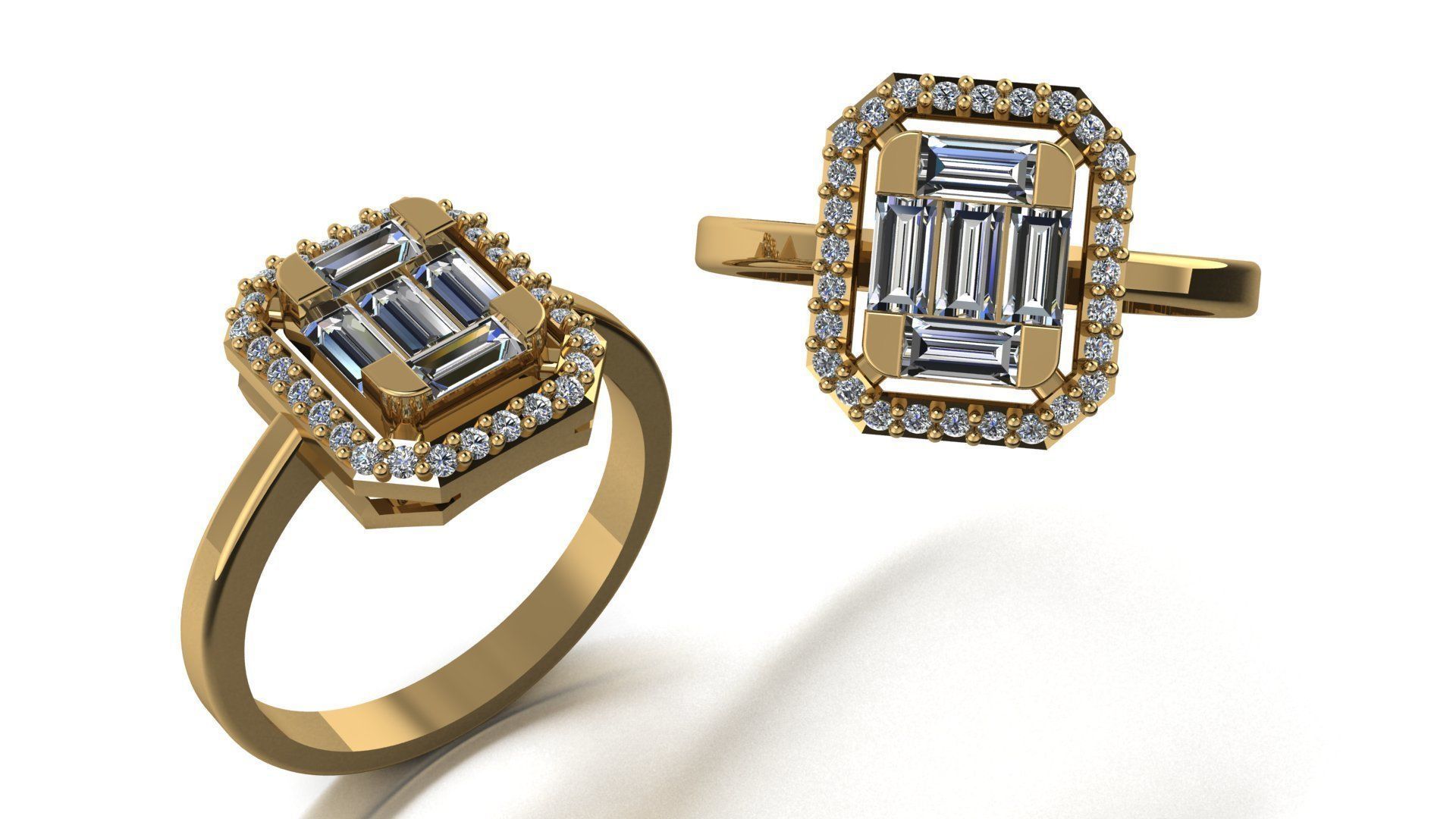 Bagets engagement ring with two baguette cut diamonds 3D print model_1