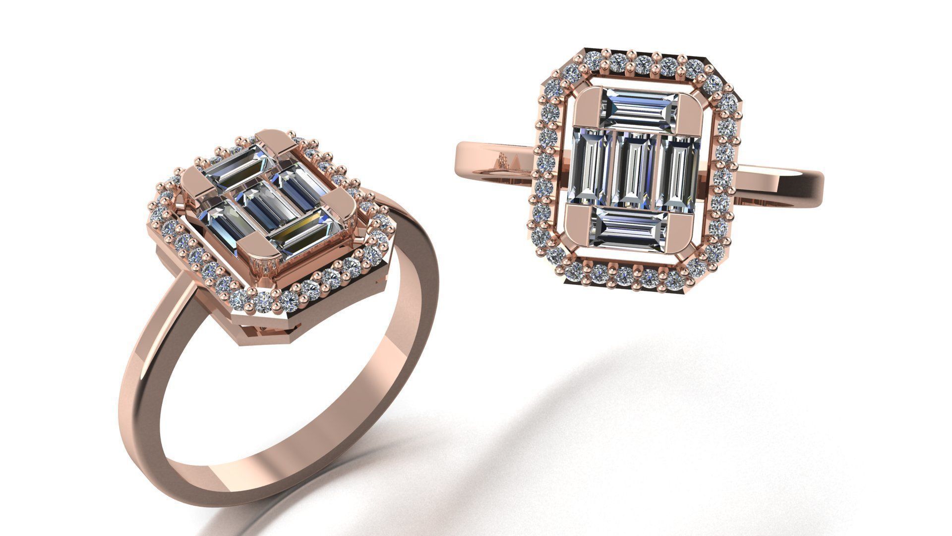 Bagets engagement ring with two baguette cut diamonds 3D print model_2