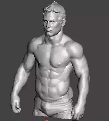 A muscular bust sculpture of Paul Newman 
