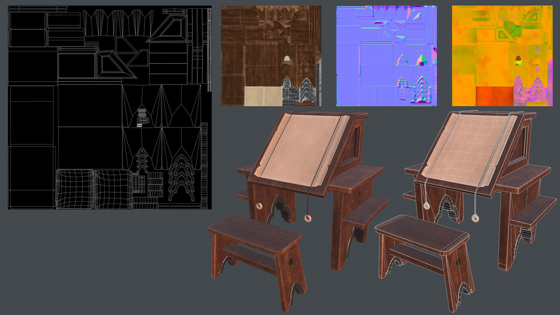 Medieval Fantasy Library model pack low-poly PBR Low-poly 3D model_7