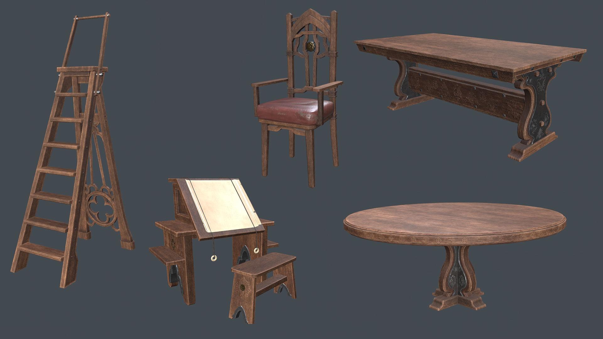 Medieval Fantasy Library model pack low-poly PBR Low-poly 3D model_5