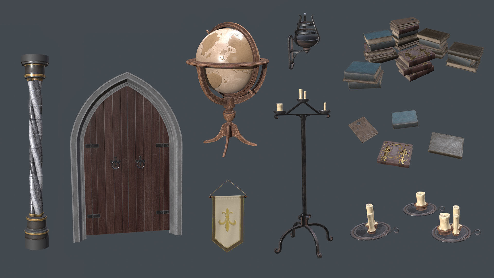 Medieval Fantasy Library model pack low-poly PBR Low-poly 3D model_4