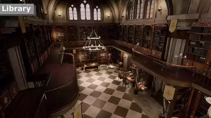 Medieval Fantasy Library model pack low-poly PBR Low-poly 3D model