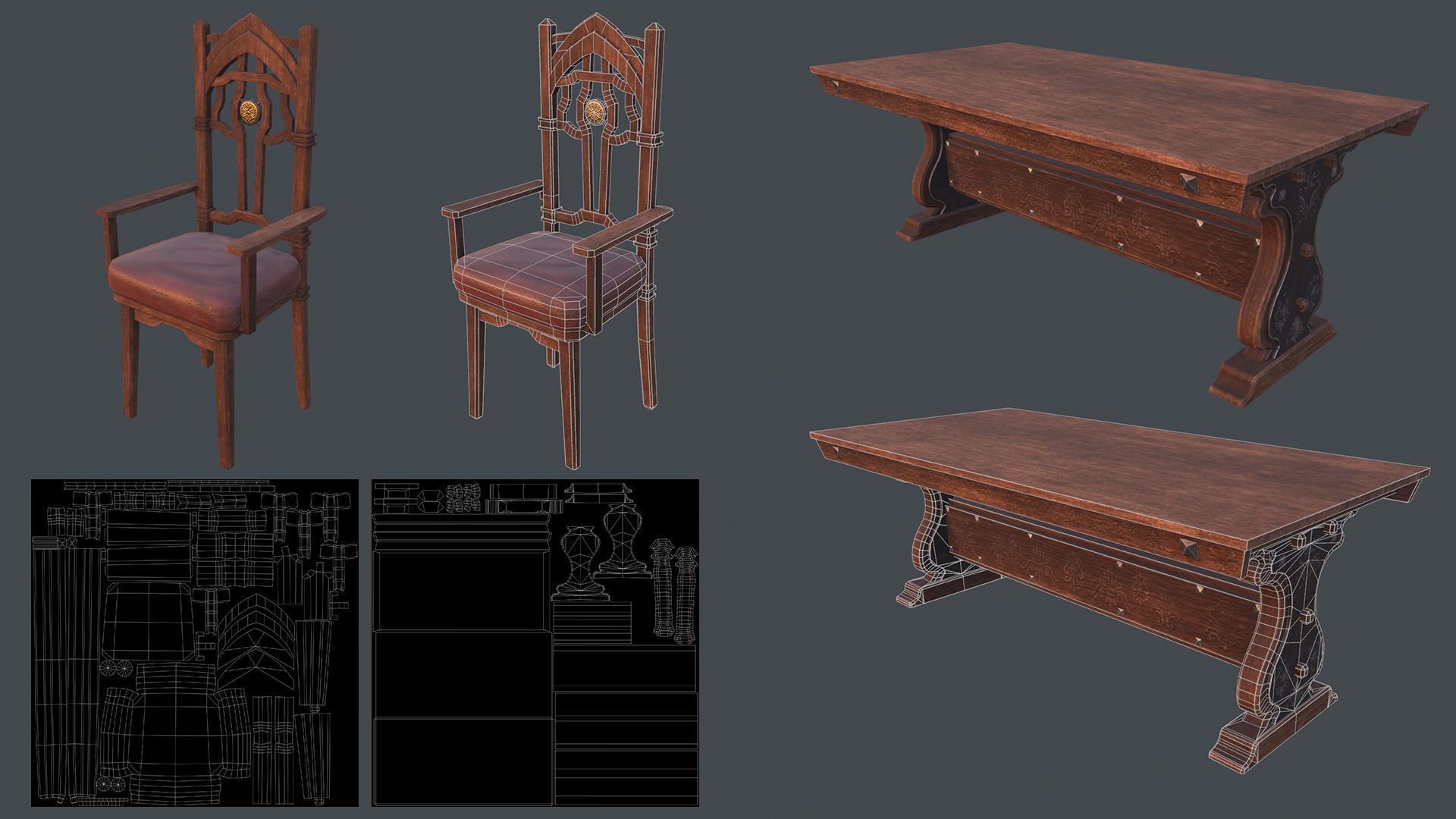 Medieval Fantasy Library model pack low-poly PBR Low-poly 3D model_8