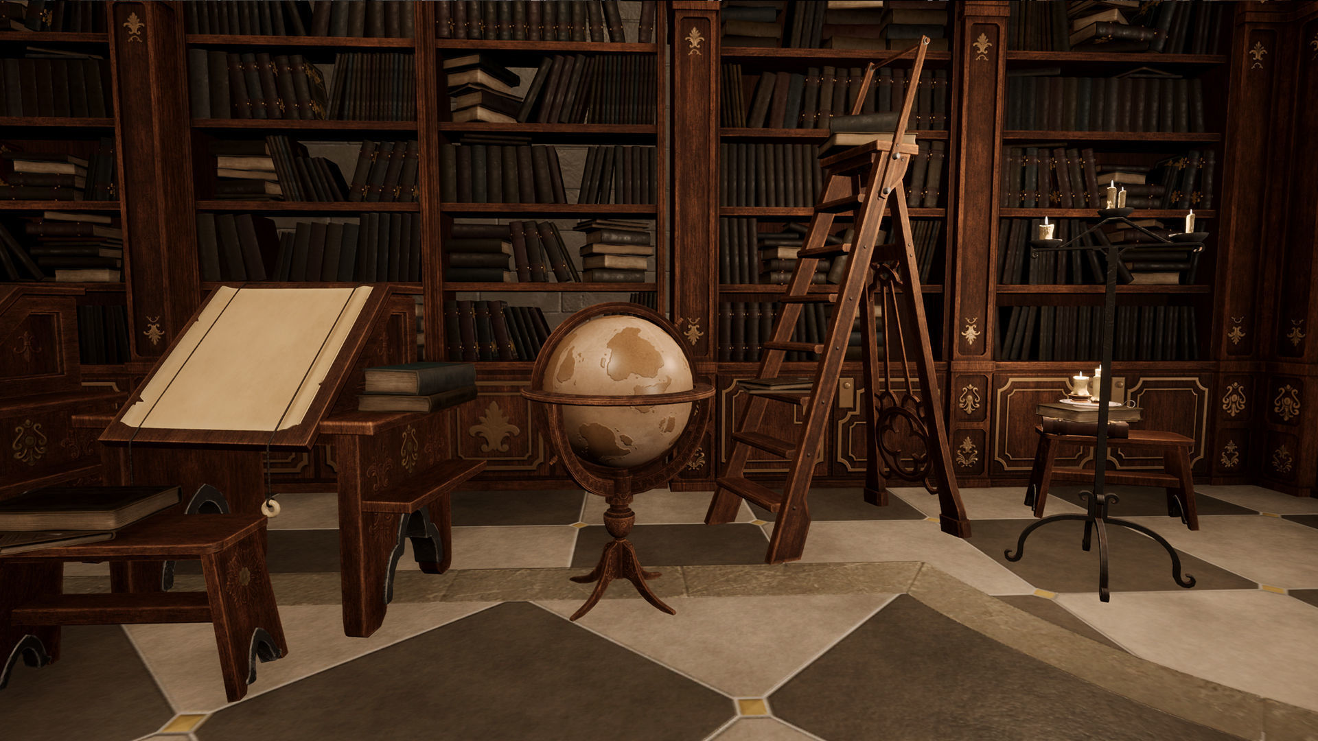 Medieval Fantasy Library model pack low-poly PBR Low-poly 3D model_9