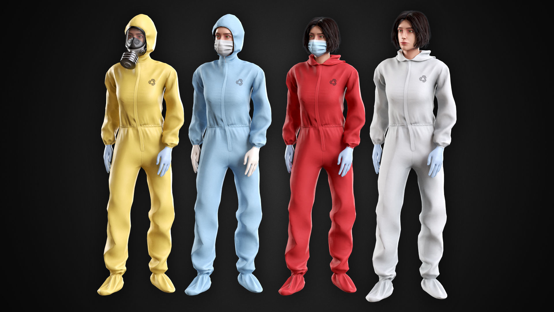 Female In Protective Suit Low-poly 3D model_3