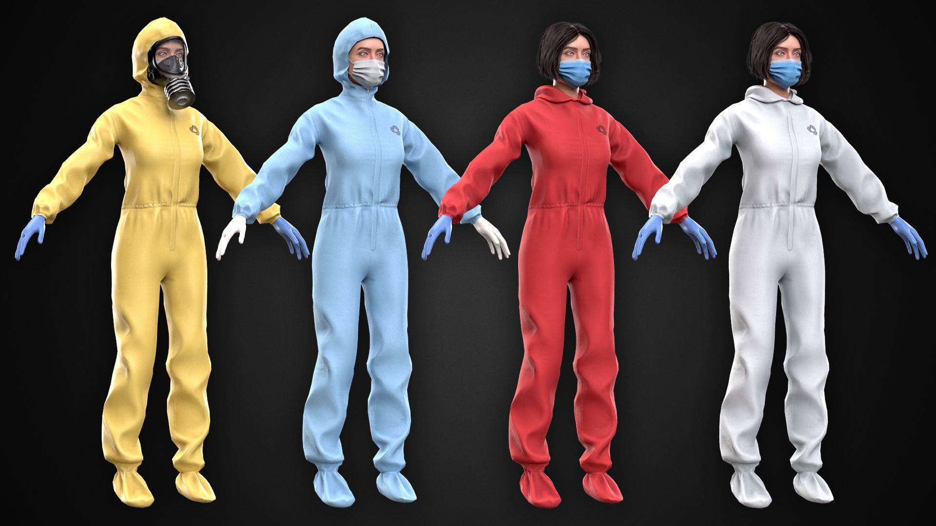 Female In Protective Suit Low-poly 3D model_4
