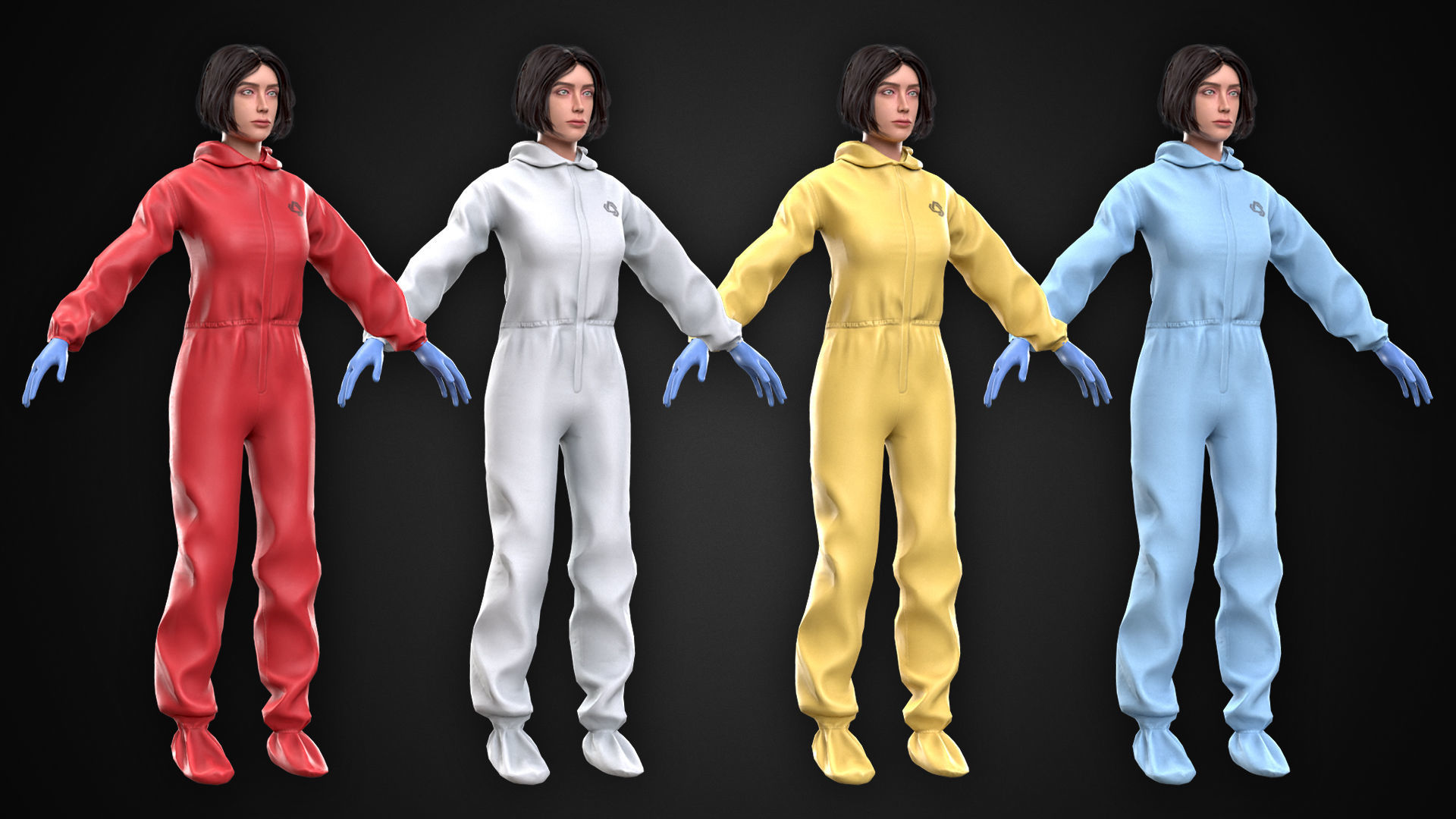 Female In Protective Suit Low-poly 3D model_8